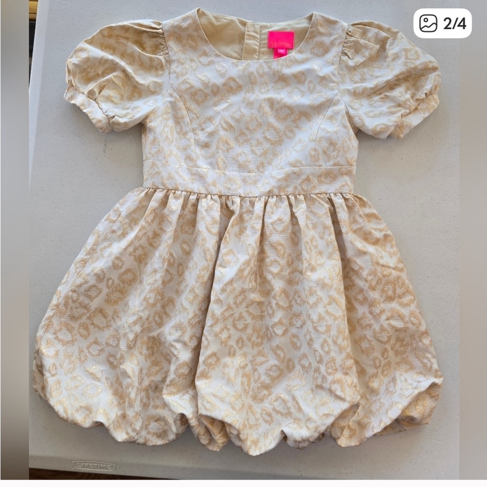 Lilly Pulitzer Girls Gold Cream Jacquard Dress Sz 6